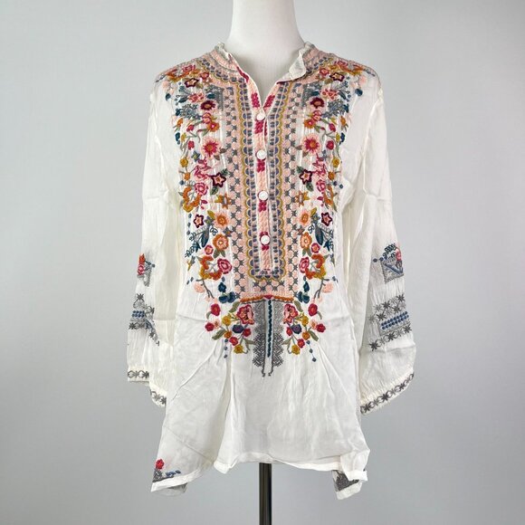 NWOT Johnny Was Floral Embroidered Long Sleeves V-Neck Shirt Blouse Size S - Picture 2 of 13